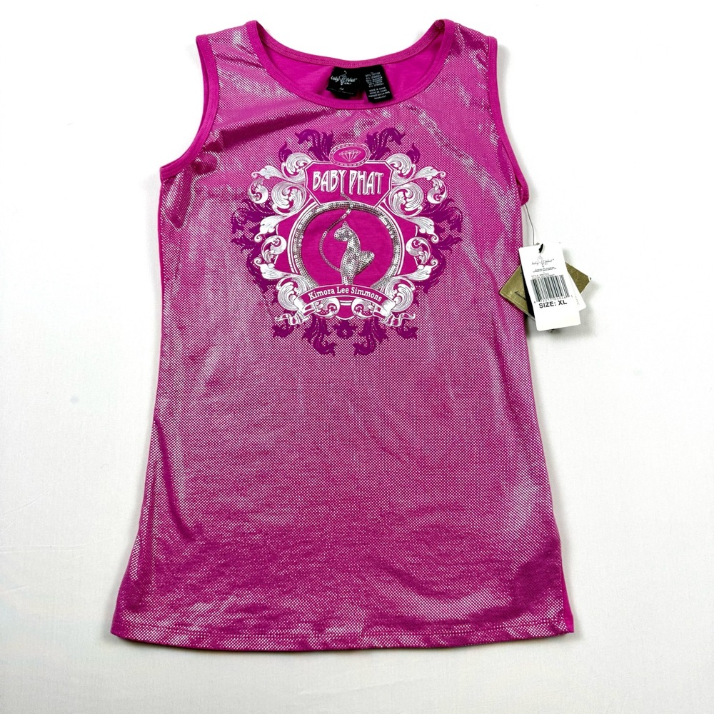 Y2K Baby Phat Hot Pink Silver Sparkle Glitter Logo Sleeveless Tank Top - Size XL